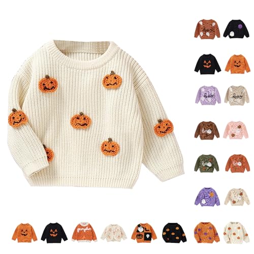 baby jumper Halloween Jumper Pumpkin Baby Girls Boys Sweater Crew Neck Long Sleeve Knit Pullover Warm Sweater Casual for Fall Winter Beige-G 9-12 Months