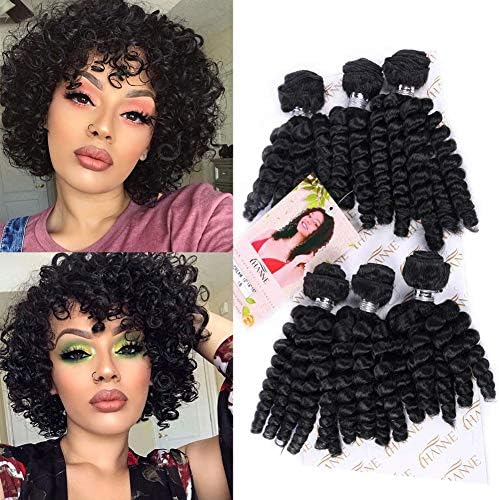 HANNE Spring Bouncy Curly Hair Cream Curl Black Hair Bundles 6 Pcs Curly Synthetic Hair Extensions for Black Women (12"12"14"14"16"16")