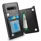 HianDier Wallet Case for Galaxy S10 Plus Slim Protective Case with Credit Card Slot Holder for Men Flip Folio Soft PU Leather Magnetic Closure Cover Case for Samsung Galaxy S10 Plus 6.4 Inches, Black