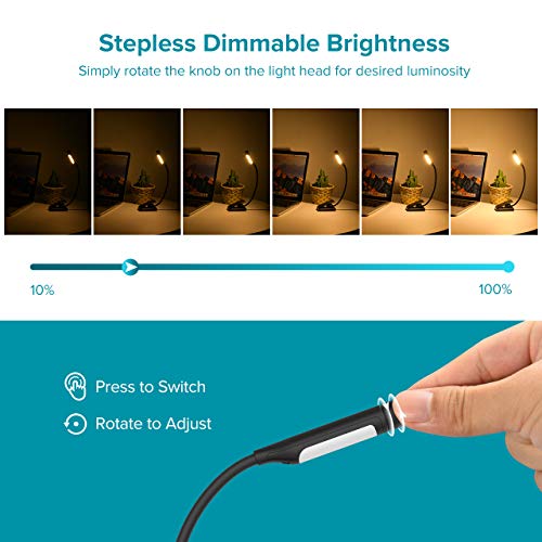 TOPELEK 7 LED Reading Light, Rechargeable Book Light with Stepless Dimming, Adjustable Color Temperature, Knob Control, Easy Clip On Reading Lamp for Night Reading in Bed