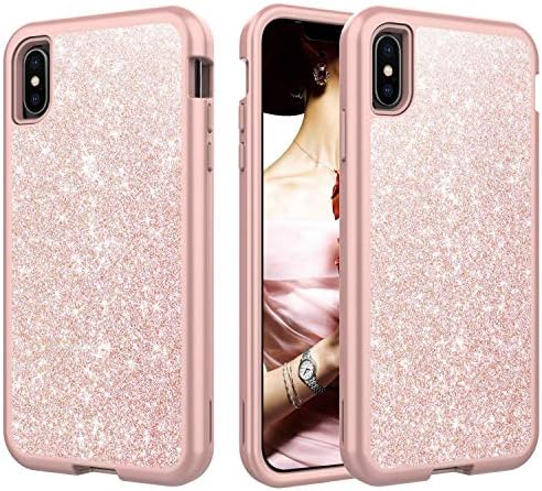 CreaDream case for iPhone Xs Max, Glitter Sparkle Bling Case，Heavy Duty Shockproof 3 in 1 Hybrid Hard PC Cover Soft TPU for Girls Women [Supports Wireless Charging] for Apple iPhone Xs Max,Rose Gold