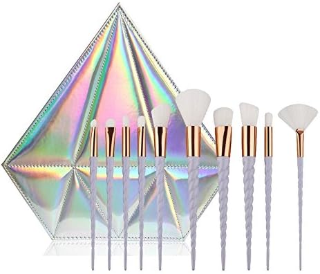 Makeup Brush Set, 10pcs Unicorn Spiral Makeup Brushes Powder Foundation Blush Contour Fan Brush Eyeshadow Blending Brushes (10 Pcs White Hair with Diamond Brush Bag)
