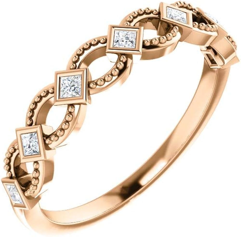 14K Rose Gold 1/6 ct Diamond Stackable Ring for Women Size 7 | Amazon.com