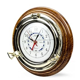 Nagina International 10" Premium Wooden Based Nautical Brass Ship's Porthole Time's Quartz Clock | Pirate Home Decorative Wall Hanging 51MFXVMYL8L