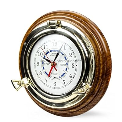 Nagina International 10" Premium Wooden Based Nautical Brass Ship's Porthole Time's Quartz Clock | Pirate Home Decorative Wall Hanging 51MFXVMYL8L