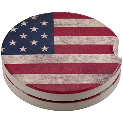 Car Coasters Pack of 2, Small 2.56" Stone Car Cupholder Absorbent Coaster Set for Women Men Drink Cup Holder Coasters (USA Flag)