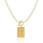 JGVG Cross Pendant Necklace for Women,Gold and Silver Plated Toggle Clasp Rectangle Cross Charm Necklace, Dainty Paperclip Chain Religious Jewelry Gift for Christian Faith, Baptism, First Communion