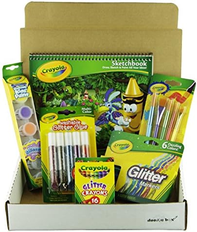 Bundle - Glitter Art Set In A Doodle Box, Glitter Glue, Glitter Paint, Glitter Crayons, Glitter Markers, Paint Brushes, Sketch Pad