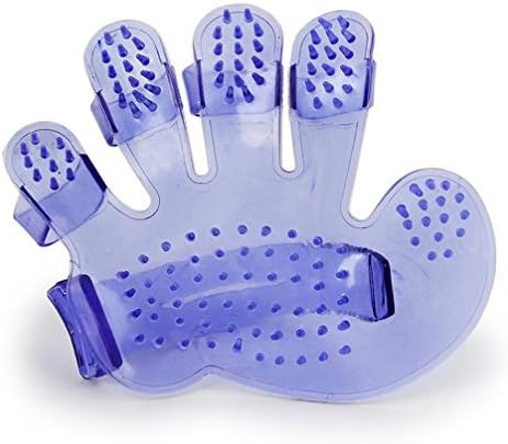 SEPTDANER Pet Grooming Glove Pet Hand Palm Soft Rubber Plastic Gentle Deshedding Brush Glove Massage Tool with Enhanced Five Finger Design - Perfect for Dogs &amp; Cats with Long &amp; Short Fur (Purple)