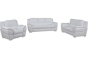 Blackjack Furniture Binion Leather Match Upholstered Modern Living Room Chair, Loveseat, Sofa, White