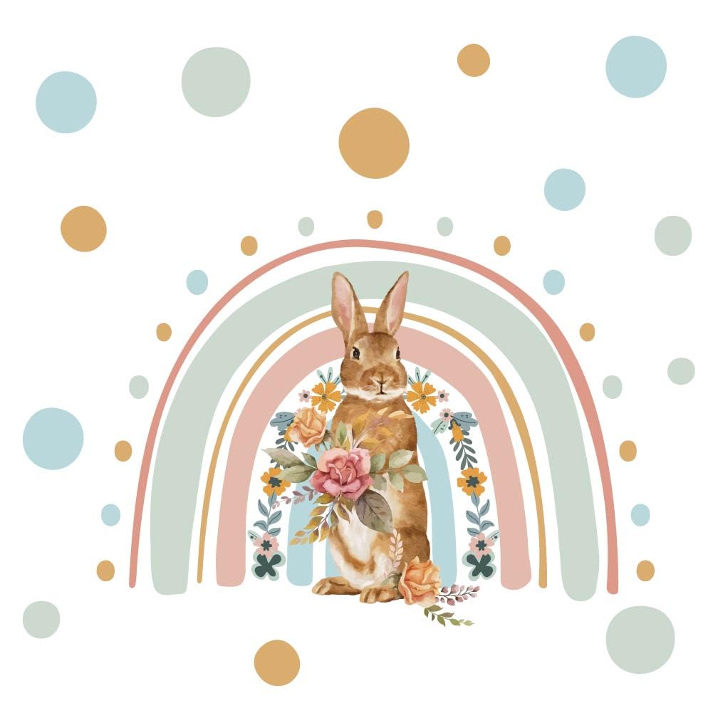 SUPERDANT Rainbow Bunny Wall Decals Flowers Wall Stickers DIY Peel and Stick Cute Animal Removable Decal Wall Art Home Wall Decor for Bedroom Living Room Playroom Nursery