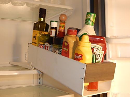 Slide-out Refrigerator Organizer attaches to fridge shelf