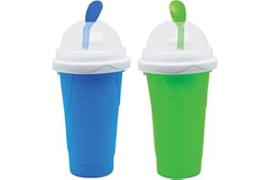 GENERIC Slushy Maker Cup Slushie Cup Maker Milk Cola Juice Squeeze Cup Frozen Magic Quick Freeze Cup Cooling Cup Smoothies Cup with Lids and Straws for All Age (pack 2 BLUE+GREEN)
