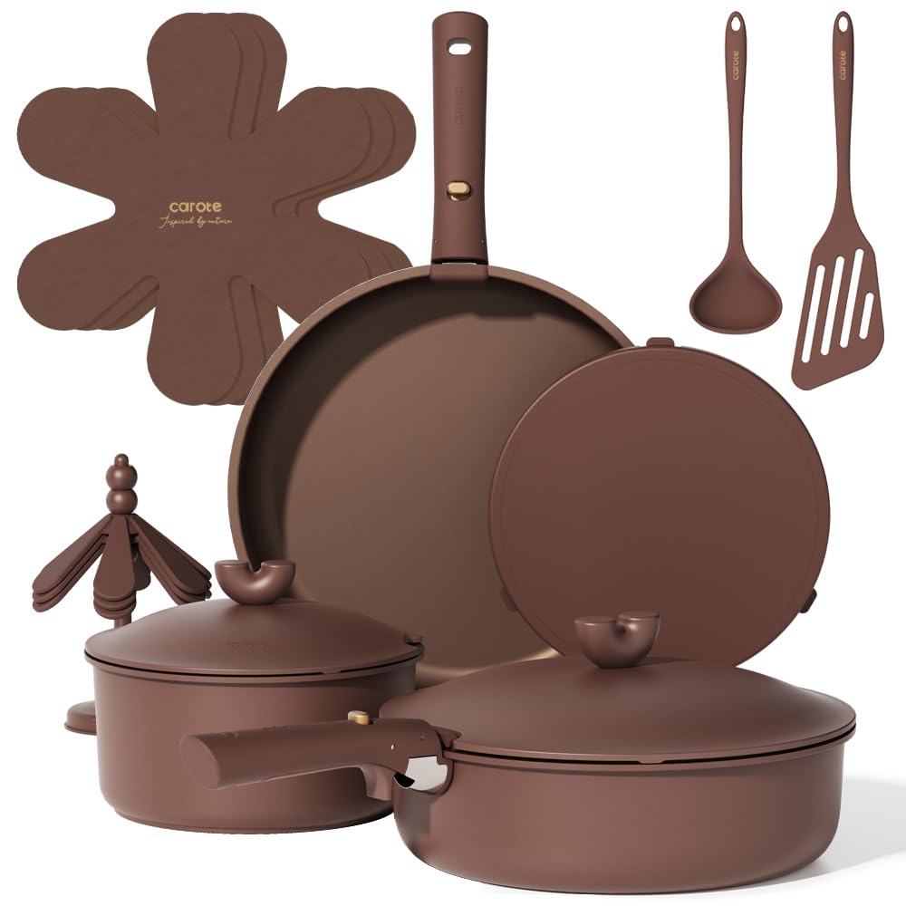 Photo 1 of CAROTE 17pcs Pots and Pans Set Non Stick, Gift Set Nonstick Cookware Die-cast Aluminum Detachable Handle, Dishwasher/Oven Safe, Induction Cooking Pot and Pan Sets, Coffee, RV Kitchen Cookwares