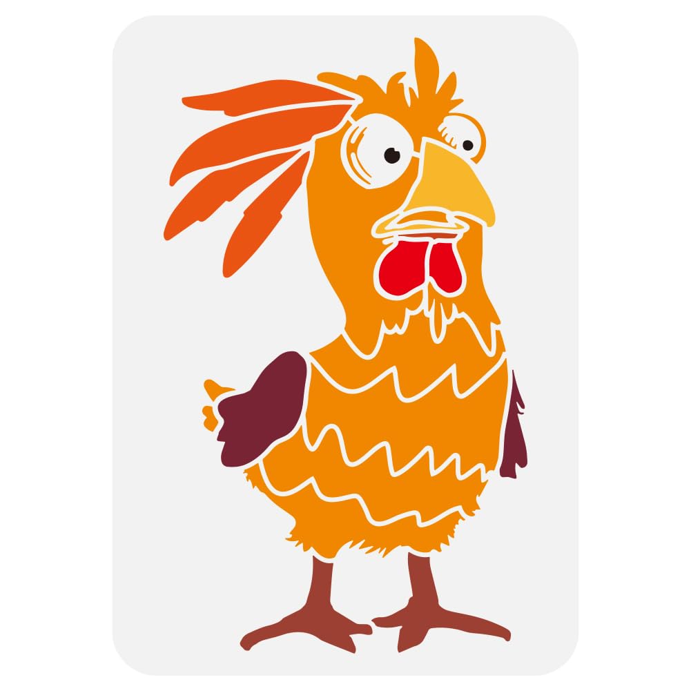 FINGERINSPIRE Chicken Stencil: Crazy Chicken Pattern, 21x29.7cm, Plastic PET, Reusable