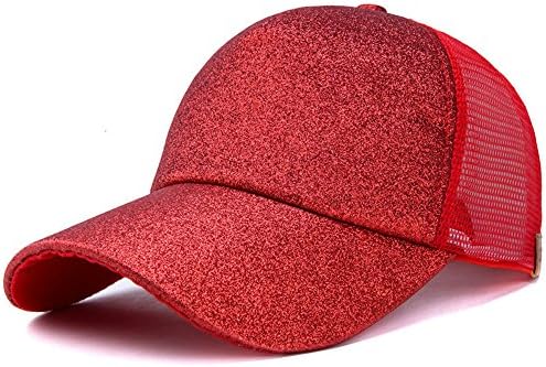 Hatsandscarf Ponytail caps Messy Buns Trucker Plain Baseball Cap (Glitter-Red)