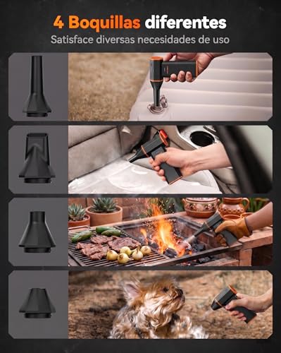 WOLFBOX Sopladora de Aire Inalámbrica MF50, Turbo Potente 110,000 RPM (3 Velocidades, 5000mAh), Limpiador Portátil de Polvo para PC, Teclado, Auto y Asador, 120W