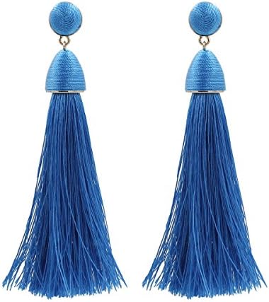 Tassel Earrings Stud Fringe Fabric Earrings Dangle for Women Pendant Dangle Drop Earring(Blue)