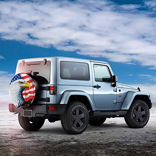 Uktly Spare Tire Cover American Flag Eagle Jeep Trailer RV SUV Truck 14 15 16 17 Inch Wheel, Polyester Universal Sunscreen Waterproof Dustproof and Corrosion Proof Wheel Cover