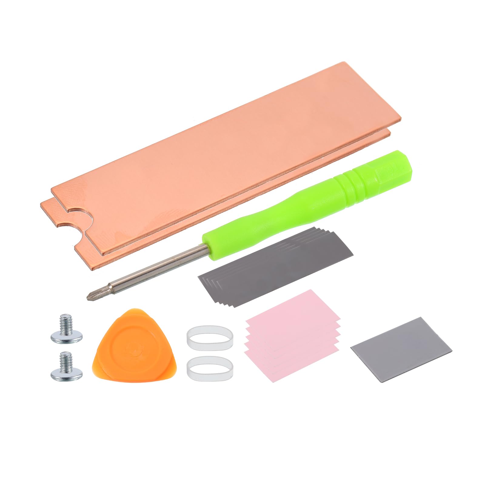 uxcell 2 Pack M.2 2280 SSD Heatsink with Silicone Thermal Pads,Triangle Pry Tool,Screwdriver,Screws,Silicone Ring Band,Copper Tone