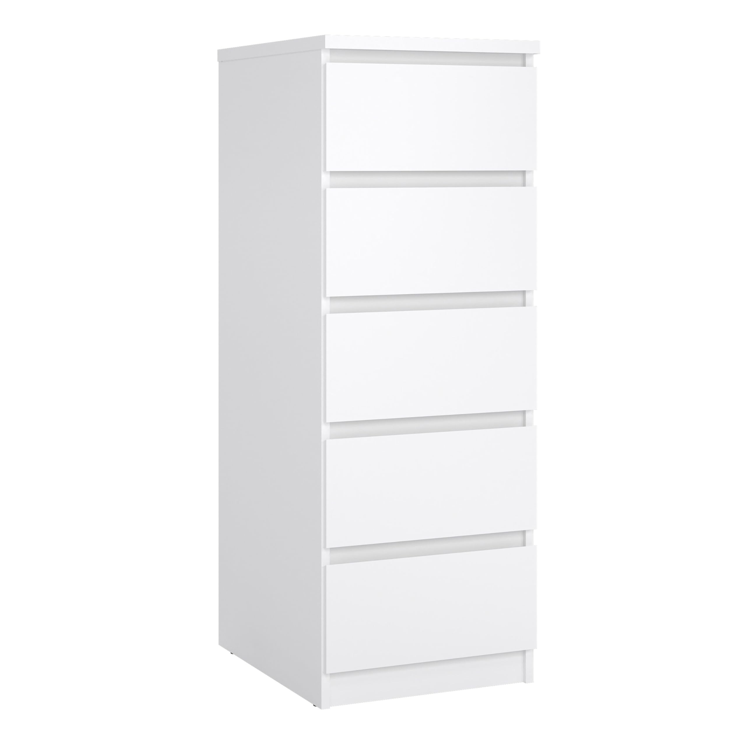 Furniture To Go | Naia Narrow Chest of 5 Drawers in White High Gloss