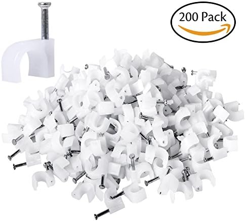200 Pcs White Plastic U Shape Cable Wire Clips With Nails,Circle Cable Clips with Steel Nail,Nail-in Cable Clips,Cable Management for RG6 RG59 CAT5 CAT6 RJ45 (6mm,200Pcs)