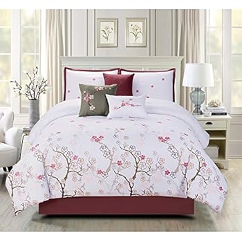 Amazon.com: 7 Pc Oriental Cherry Color Boho Bedding