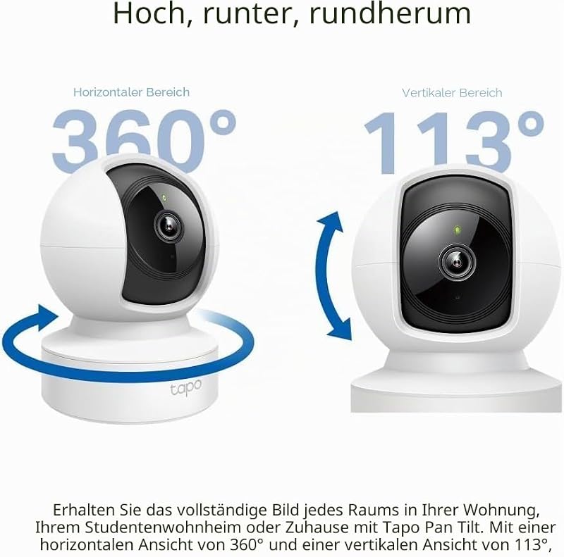 TP-Link C212 360° WLAN Überwachungskamera, Ethernet/Wi-Fi-Anschluss,2K Auflösung, Bewegungsverfolgung, Nachtsicht, Zwei-Wege-Audio, kompatibel mit Alexa und Google Assistant, für Babys/Haustiere