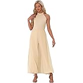 Allegra K Elegant Jumpsuit for Women's Summer Sleeveless Halter Neck Wedding Chiffon Wide Leg Dressy Jumpsuits