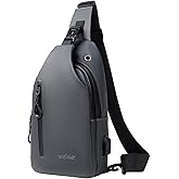 Hjkiopc Waterproof Sling Bags Mens Shoulder Crossbody Backpack with USB Charging Port& Headphone,Outdoor Lightweight Bag