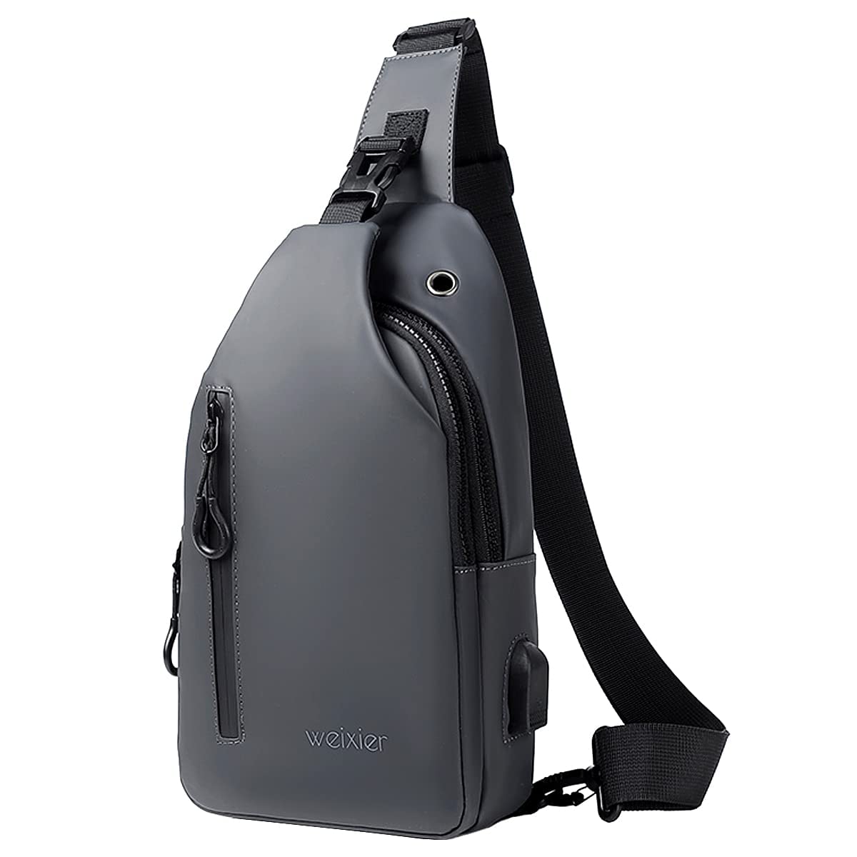 Photo 1 of Hjkiopc Waterproof Sling Bags Mens Anti-theft Shoulder Crossbody Backpack with USB Charging Port& Headphone,Outdoor Lightweight Bag (Grey)