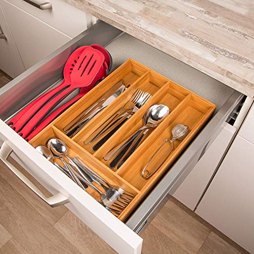 Royal Brands Bamboo Utensil Drawer Organizer Tray Bamboo Cutlery Drawer Organizer Flatware Tray (18" x 12" x 2")