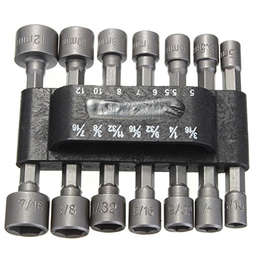 Driak 14Pc Power Nut Driver Drill Bit Set SAE Metric Socket Wrench Screw 1/4