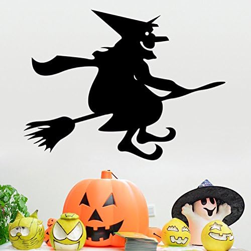 Generations carved new monochrome Halloween witch riding a broom-wall sticker , 43*55cm
