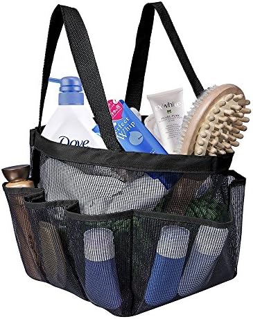 Mesh Shower Caddy, Portable Quick Dry Hanging Washing Toiletry and Bath Organizer ,Shower Tote Bag with 2 Handles and 8 Basket Pockets--Perfect For Dorm, Gym, Camp &amp; Travel Tote Bag, Black