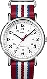 Timex Unisex T2N746 Weekender Slip Thru Red, White & Blue Stripe Nylon Strap Watch