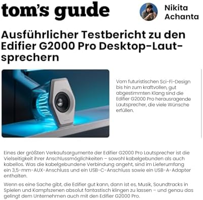 G2000 Pro 2.0 RGB Gaming-Lautsprecher mit 64 W Spitzenleistung, 270° TempoFlow™ Light Sync, Virtual 7.1 Surround Sound - Bluetooth 5.4/USB-C/AUX für PC, PS5, Schwarz