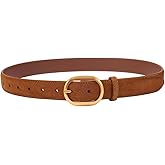Womens Leather Suede Belt Brown Waist Belt for Casual Dress Jeans Ladies Genuine Leather Gold Buckle Belt