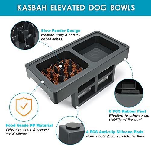 KASBAH Adjustable Elevated Dog Bowls, Raised Dog Bowl with Slow Feeder Bowl Dog Food Bowl Stand Adjust to 3 Heights, 2.75\