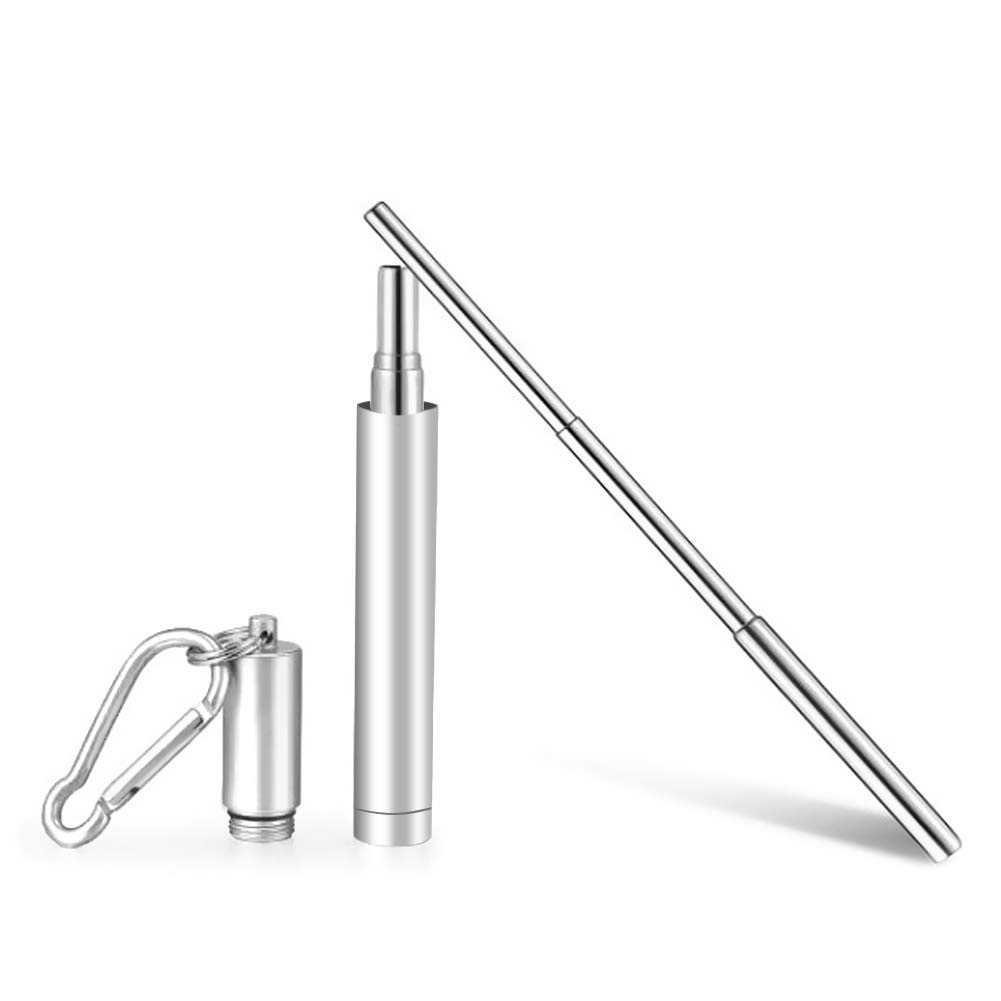 2 Pack Collapsible Reusable Straw, Foldable Stainless Steel Metal Straw with Case & Cleaning Brush, Portable Drinking Straw Set for Travel, Dishwasher Safe