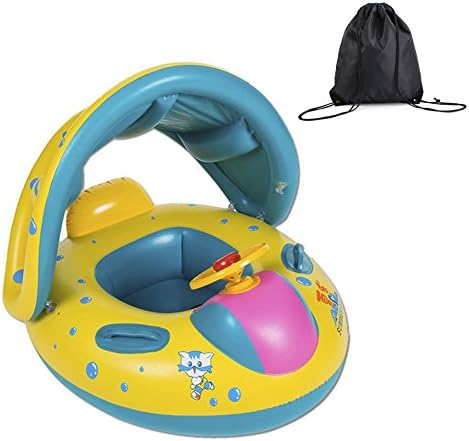 UVIA Inflatable Baby Pool Float Swimming Safety Boat with Adjustable Sun Canopy for the Age 6-36 Months Sunshade Airship Floating Toys …