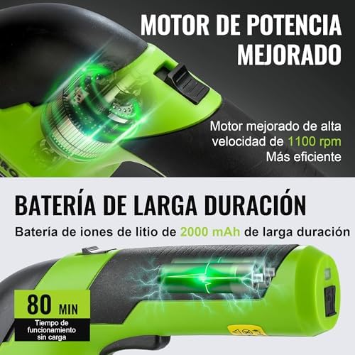 Tijeras Cortacésped y Arreglasetos 2 en 1, 7,2 V Cortasetos a Batería 2 Ah, Tijeras Arreglaseto con 2 Tipos de Cuchillas Ancho de Corte 100 mm, 150 mm, Herramienta para Jardín (Verde)