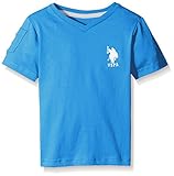 U.S. Polo Assn. Little Boys' Solid V-neck T-shirt with Large Embroidered Logo, Blue Tile, 5/6