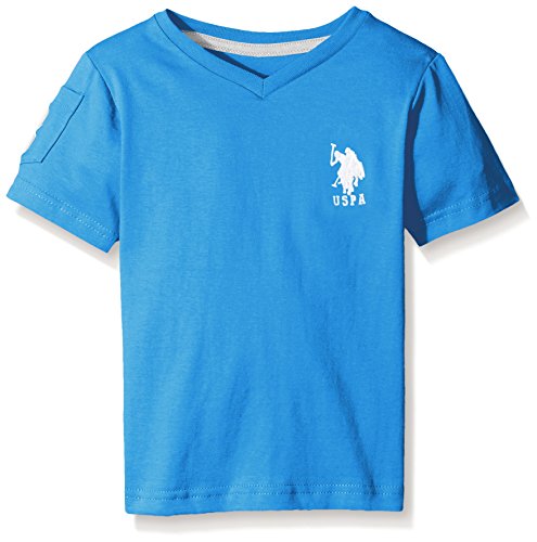 U.S. Polo Assn. Little Boys' Solid V-Neck T-Shirt With Large Embroidered Logo, Blue Tile, 4