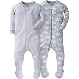 Gerber Baby Boys' 2 Pack Footed Sleeper, Clouds/Stripes, 9 Months