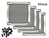 80mm Computer Fan Filter Grills with Screws, Aluminum Frame Ultra Fine Stainelss Steel Mesh - 4 Pack (Silver)