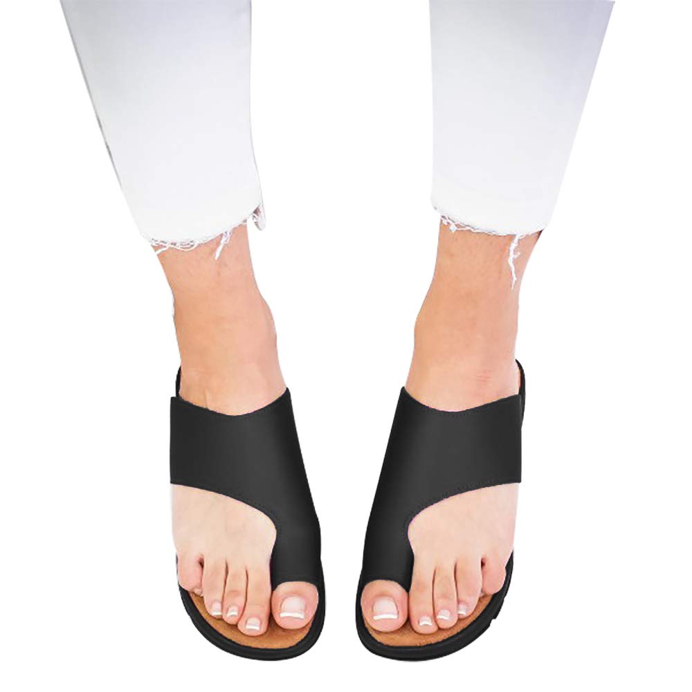FIRENGOLI Womens Bounions Sandals Platform Slippers Summer Flip Flops Slide Sandals Casual Toe Ring Sandal Flats BLACK42 (10)