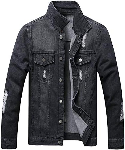 LZLER Men's Denim Jackets Distressed Destroyed Classic Vintage
