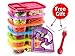 Bento Lunch Box 3 Compartment Food Containers – Set of 6 Storage meal prep Container Boxes– Ideal for Adults, Toddler, Kids, Girls, and Boys – Free 2-in-1 Fork/Spoon & Puzzle Sandwich Cutter