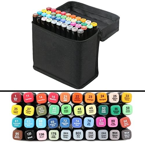 Marker Pen 40 Colors Dual Tips Permanent Marker Pens Art Markers Highlighters with Carrying Case for Drawing Sketching Coloring Highlighting and Underlining